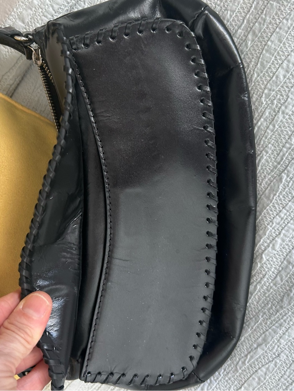 Banana Republic Black Leather Shoulder Bag with Whipstitch Trim - Picture 7 of 7